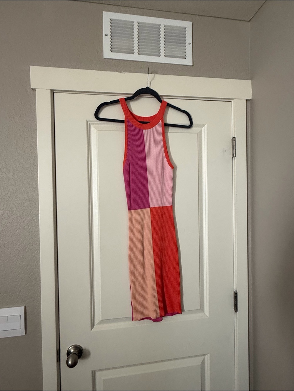 Womens large Colorblock Ribbed Tank Dress - Pink, Magenta & Coral